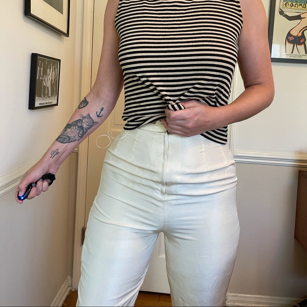 SOLD | 60s Cream Raw Silk Cigarette Skinny pants. - Picture 2 of 9